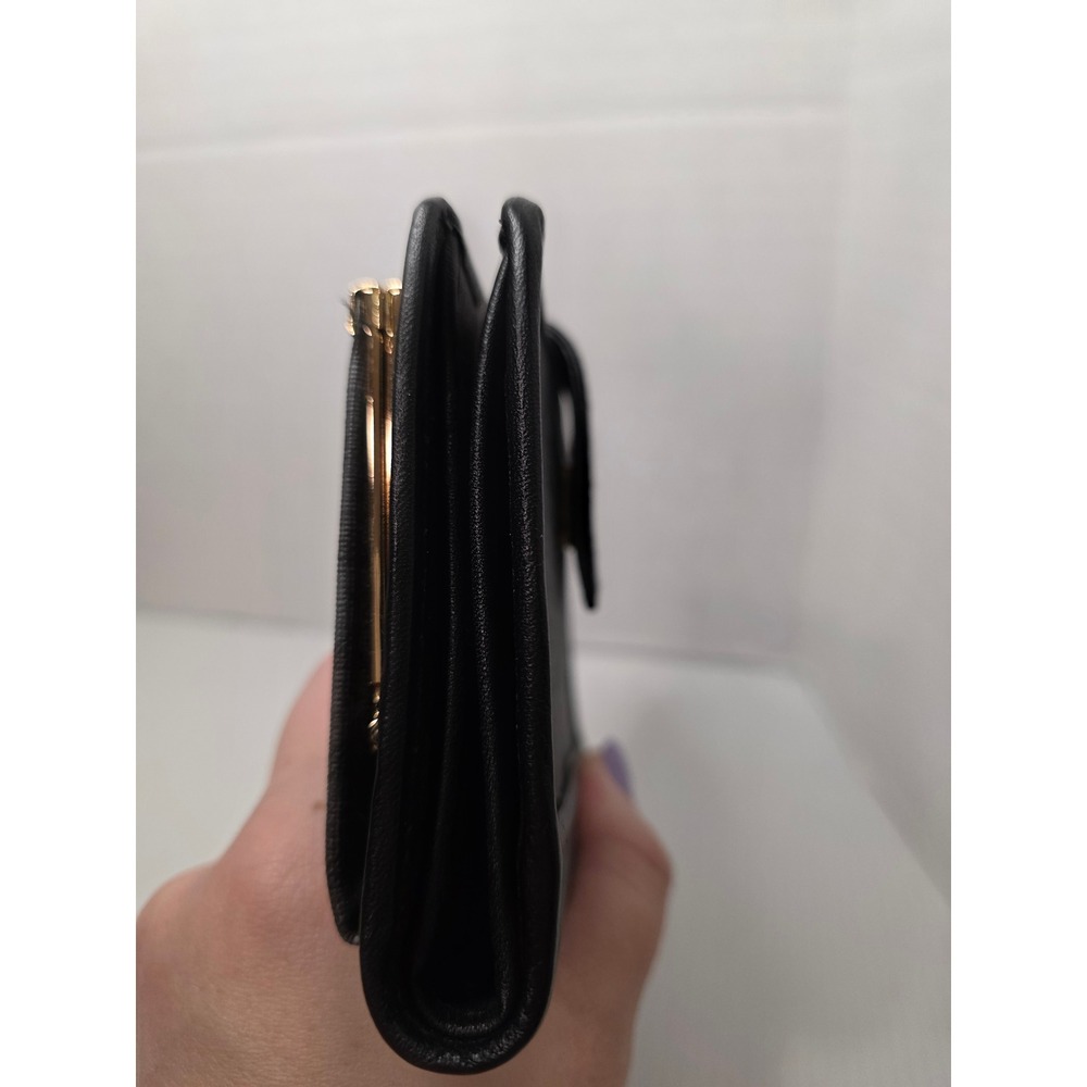 Vintage 90s Triangle Pattern Checkbook Wallet Kiss Lock Coin Purse Black - Picture 9 of 10